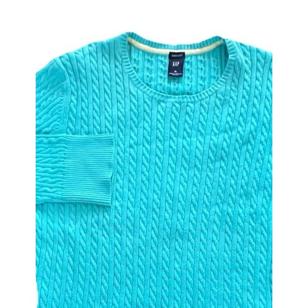 Vintage GAP Womens XL‎ Y2K Cable Knit Sweater Stretch Fitted Mint Green Preppy